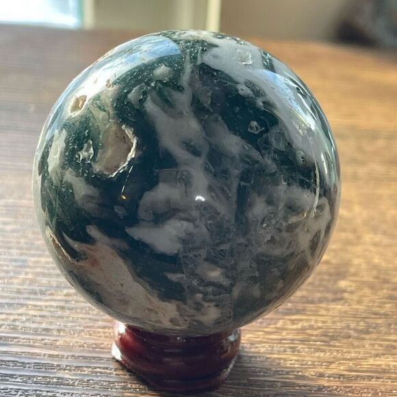 Moss Agate sphere crystal healing green white druzy 65mm 2.5” - Picture 6 of 11